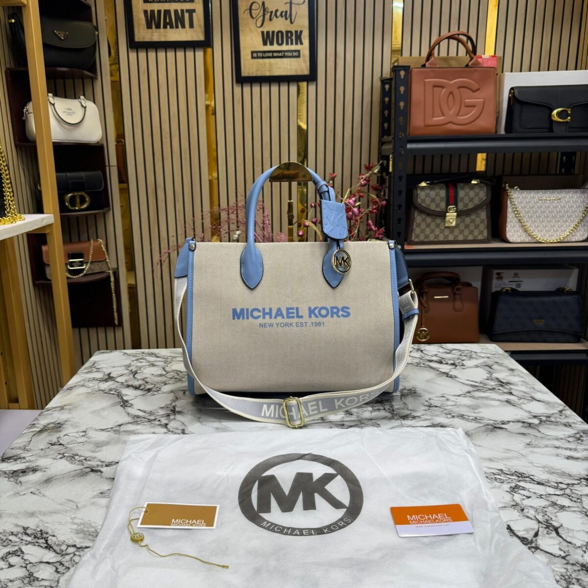 MICHAEL KORS MIRELLA TOTE SKY BLUE WITH ORIGNAL DUST BAG AND CARRY BAG