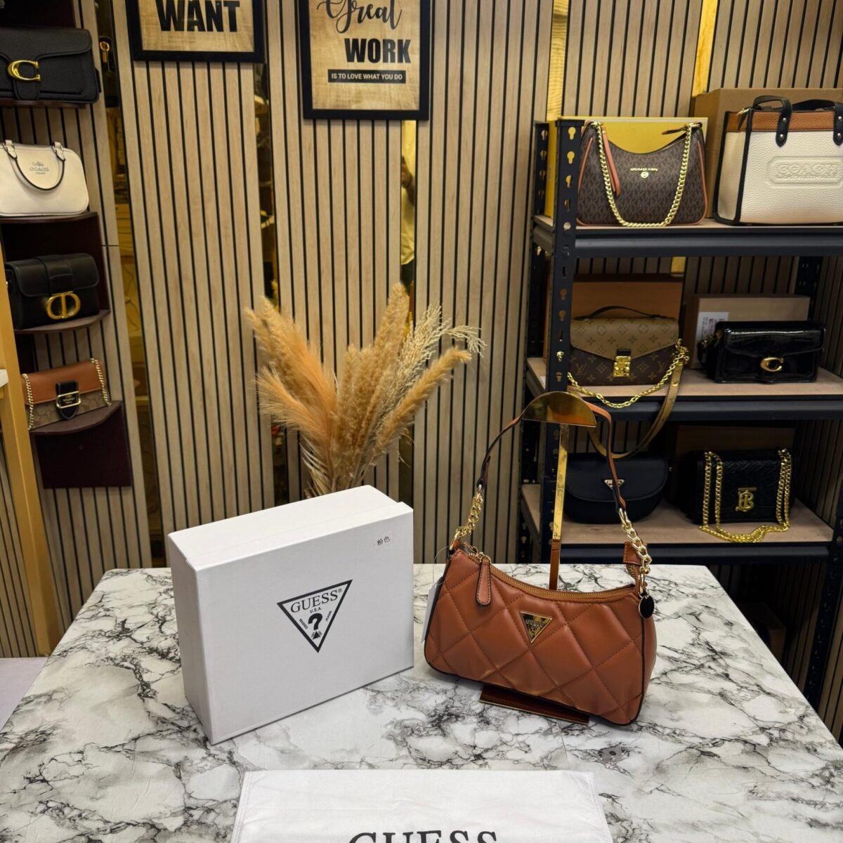 Guess Quilted Shoulder Bag With Box And Dust Bag