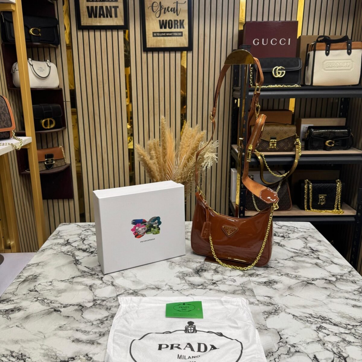 PRADA RE-EDITION GLOSSY PREMIUM BAG WITH OG BOX