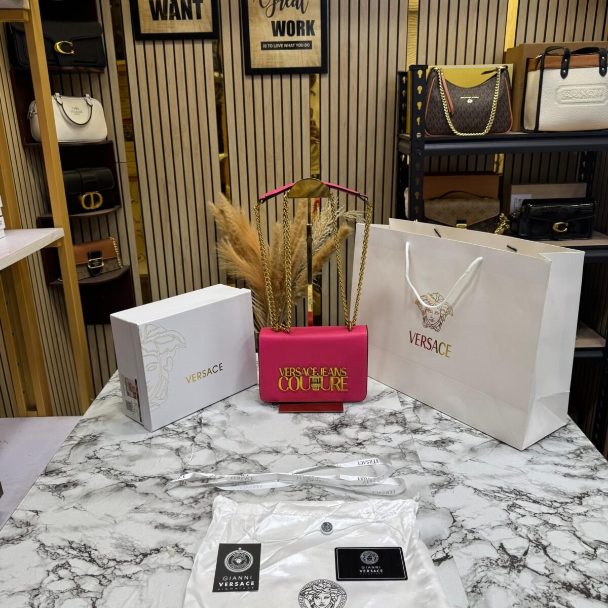 VERSACE SLING BAG WITH DOUBLE BOX AND CARRY BAG (PINK)