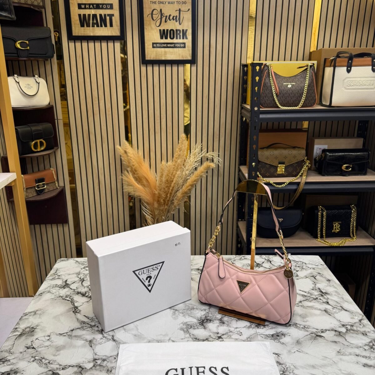 Guess Quilted Shoulder Bag With Box And Dust Bag